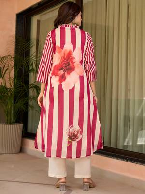 Pink printed cotton kurta trouser set 2