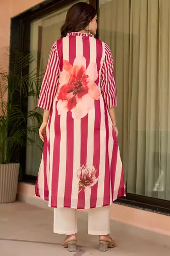 Pink printed cotton kurta trouser set