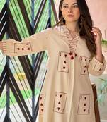 Off white embroidered cotton kurta trouser set