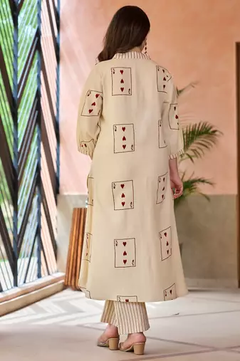 Off white embroidered cotton kurta trouser set