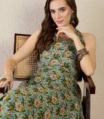 Sea green printed cotton kurta trouser set