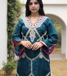 Teal embroidered silk kurta trouser set