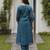 Teal embroidered silk kurta trouser set