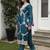Teal embroidered silk kurta trouser set