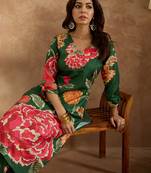 Green printed cotton kurta trouser set
