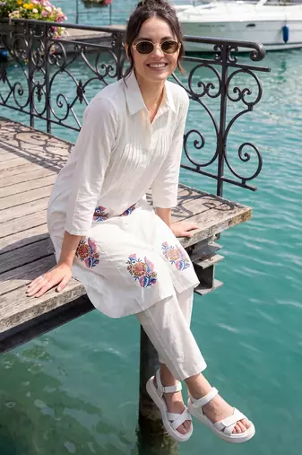 White embroidered cotton kurta trouser set