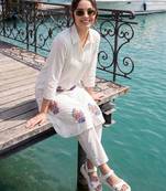 White embroidered cotton kurta trouser set