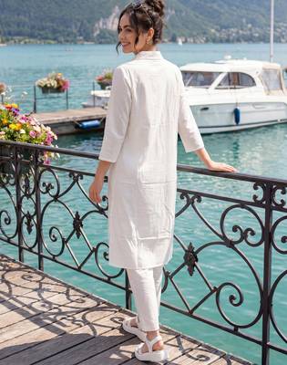 White embroidered cotton kurta trouser set 3
