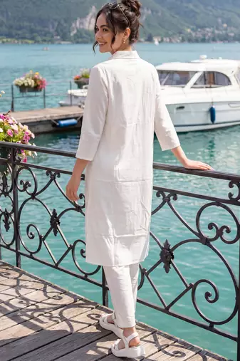 White embroidered cotton kurta trouser set