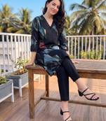Black printed silk kurta trouser set