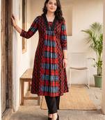Black printed cotton kurta trouser set