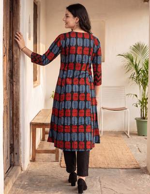 Black printed cotton kurta trouser set 2