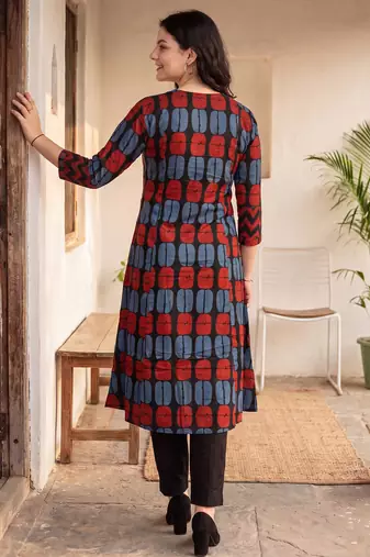 Black printed cotton kurta trouser set