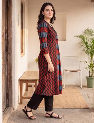 Black printed cotton kurta trouser set 3