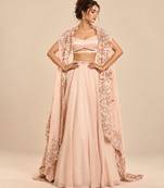 Rose Gold Embroidered Long Jacket Lehenga Set