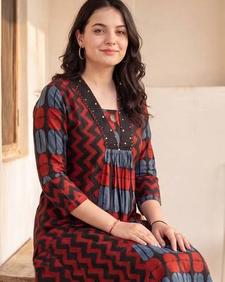 Black printed cotton kurta trouser set 4