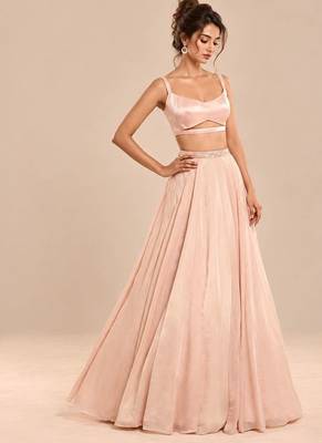 Rose Gold Embroidered Long Jacket Lehenga Set 2