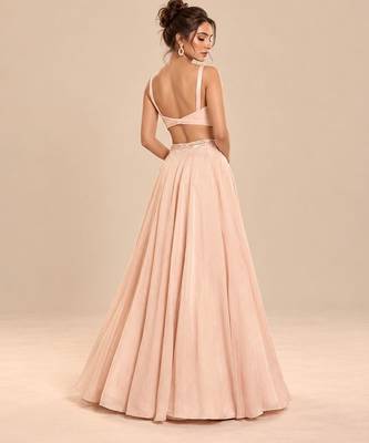 Rose Gold Embroidered Long Jacket Lehenga Set 4