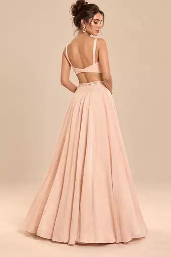 Rose Gold Embroidered Long Jacket Lehenga Set