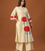 Off white printed cotton kurta trouser set