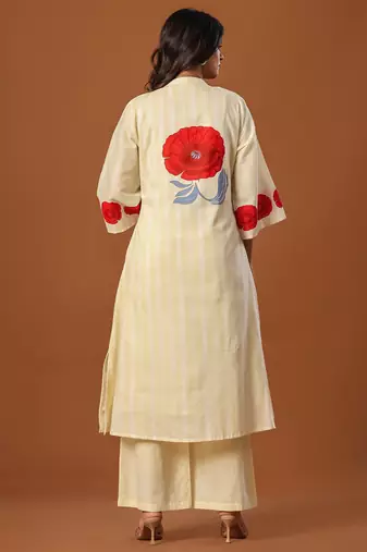 Off white printed cotton kurta trouser set