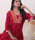 Pink embroidered silk kurta trouser set
