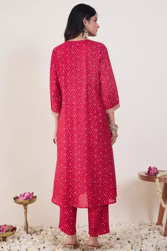 Pink embroidered silk kurta trouser set