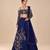 Navy Blue Embroidered Satin Organza Lehenga Set