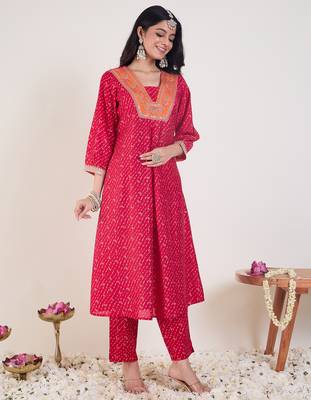 Pink embroidered silk kurta trouser set 3
