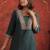 Teal embroidered silk kurta trouser set