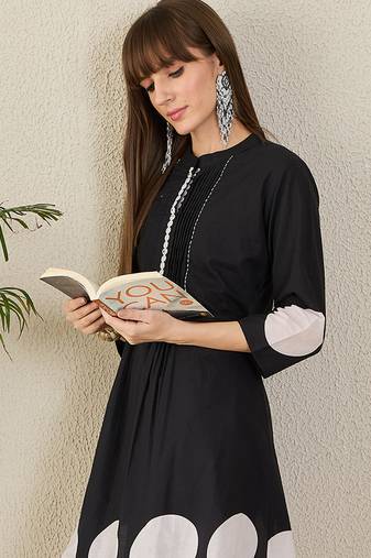 Black printed cotton kurta trouser set
