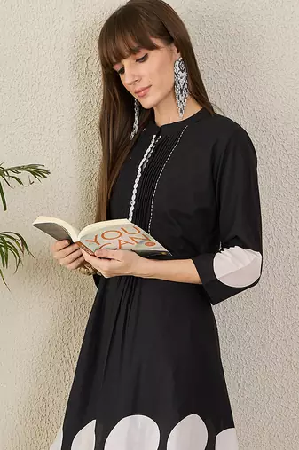 Black printed cotton kurta trouser set