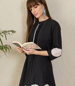Black printed cotton kurta trouser set