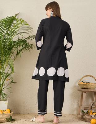 Black printed cotton kurta trouser set 2