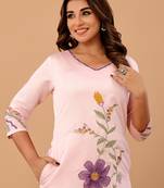 Pink embroidered silk kurta trouser set