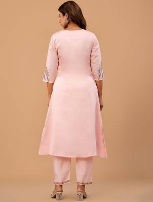Pink embroidered silk kurta trouser set 2