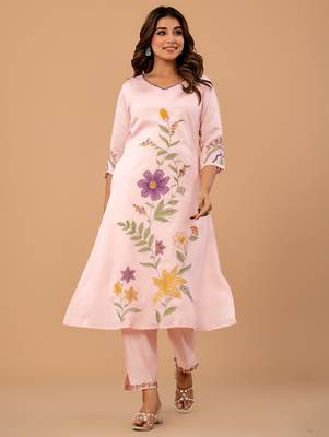 Pink embroidered silk kurta trouser set 4