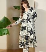 Grey printed viscose rayon kurta trouser set