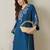 Teal embroidered viscose rayon kurta trouser set