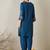 Teal embroidered viscose rayon kurta trouser set