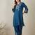 Teal embroidered viscose rayon kurta trouser set