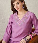 Lavender embroidered cotton kurta trouser set