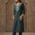 Teal embroidered silk kurta trouser set