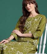 Green embroidered cotton kurta trouser set
