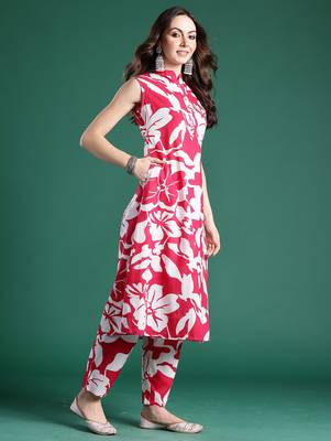 Pink printed cotton kurta trouser set 3
