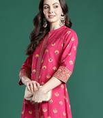 Pink printed cotton kurta trouser set