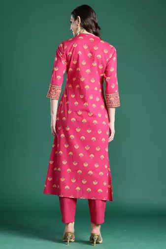 Pink printed cotton kurta trouser set