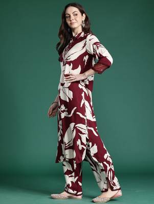 Maroon printed viscose rayon kurta trouser set 2