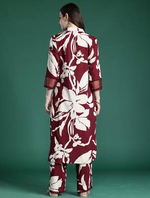Maroon printed viscose rayon kurta trouser set 3