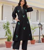 Black printed cotton kurta trouser set